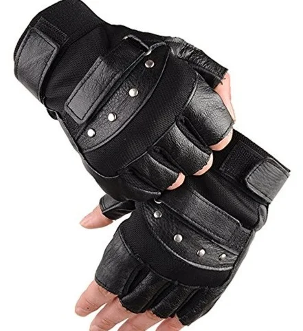 Ladies Gents half finger gloves with studs for fashion & comfort in real leather sheepskin Wear resistant gloves