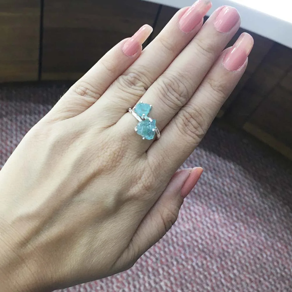 Perfect Handmade Natural Raw Apatite Gemstone Ring Solid 925 Sterling Silver Wholesale Price Excellent Top Quality Gemstone Ring