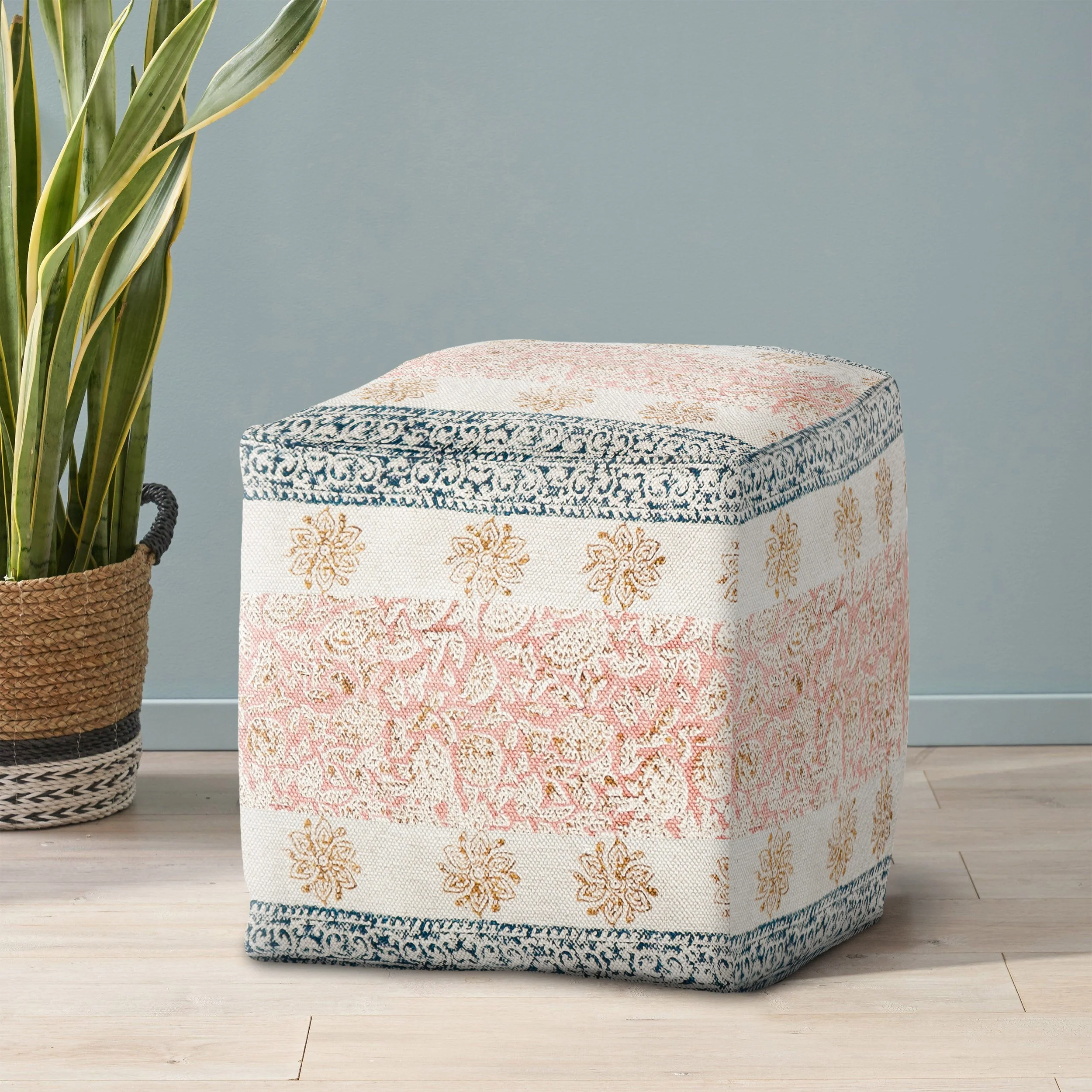 Flower Pattern Design Pouf With Great Embroidery Work and  100% Cotton Material Poufs for Living Room Decoration Decoration