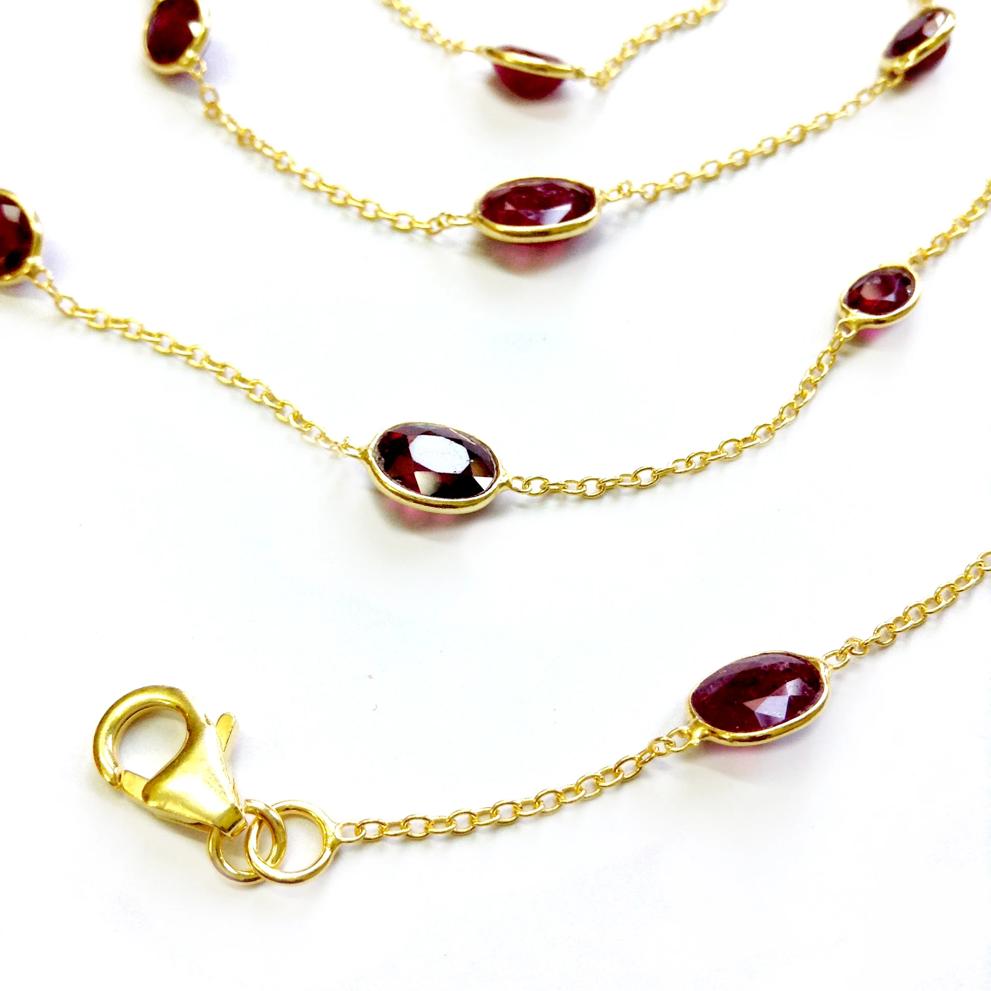 Everyday Wear 925 Sterling Silver Gold Plated Natural High Quality Ruby Gemstone  90 cm Long Chain Necklace