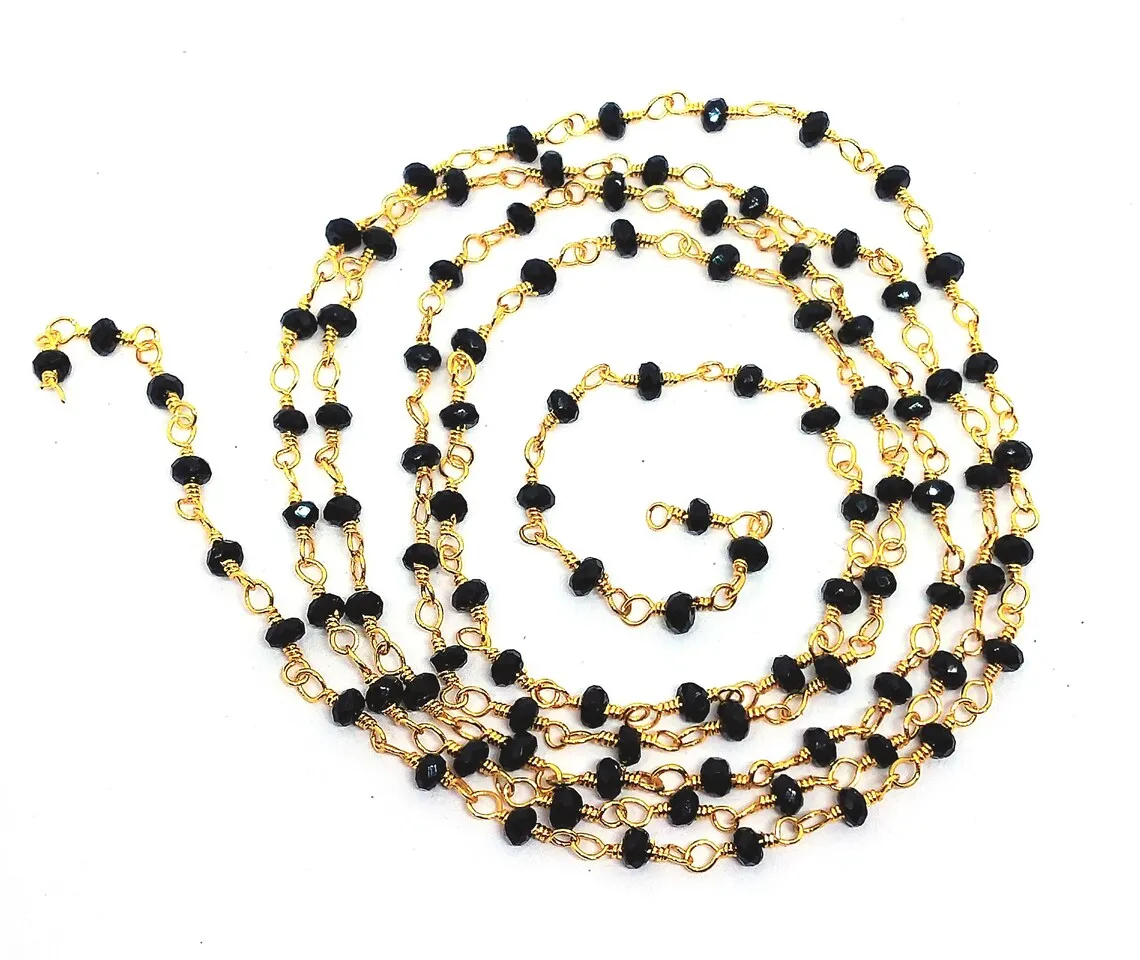 Black Spinel Beaded Rosary Chain, Rondelle 2-2.5mm Silver Plating Chain, Wholesale Bulk Rosary Chain Rolls, Jewelry Making Beads