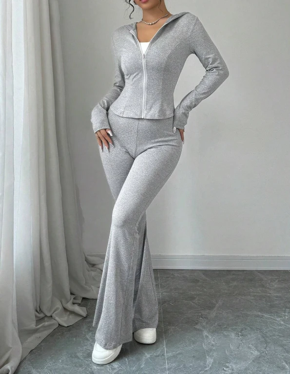 Wholesale Factory 2 Piece Jogger Set Women Custom Oem 2 Piece Tracksuit Sport Wear Jogger Full Zip up Hoodie Pants Women Set