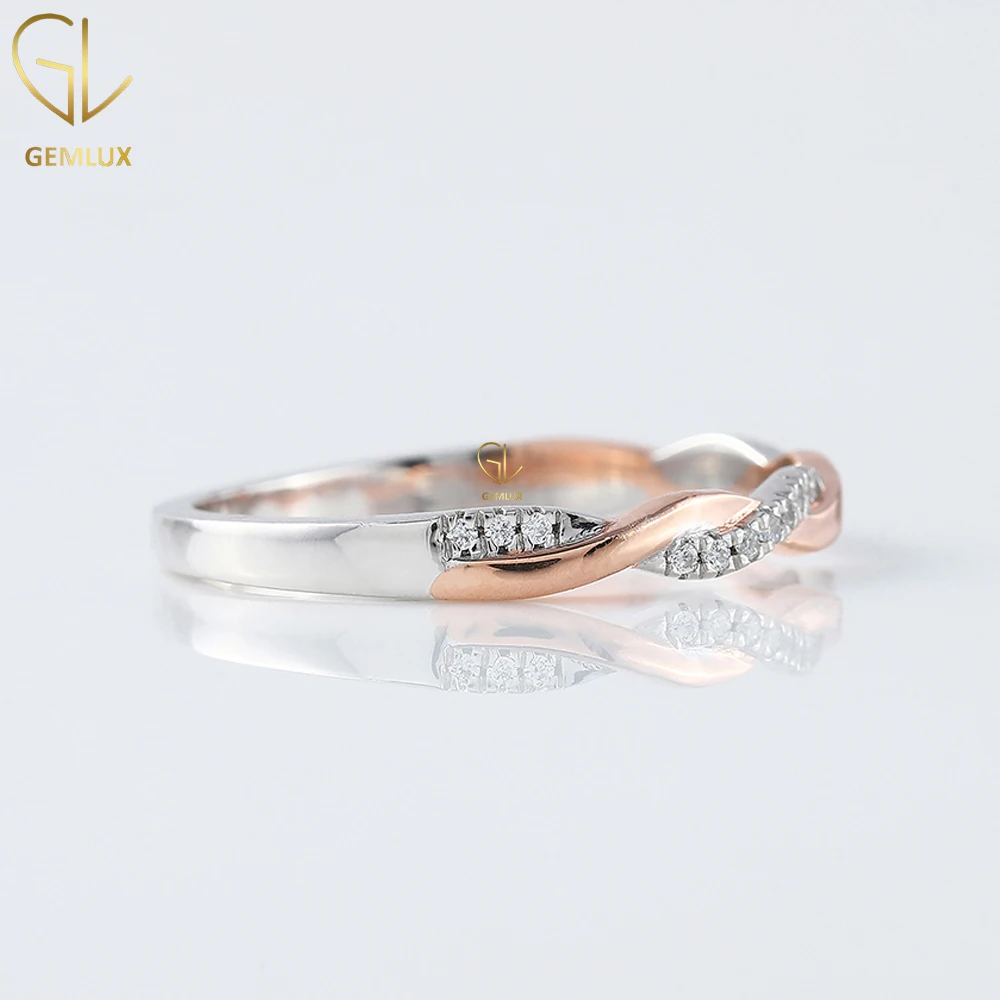 Elegant Looking 14k Round Diamond Twisted Eternity Moissanite Diamond Two Tone Infinity 925 Sterling Silver Wedding Band Ring