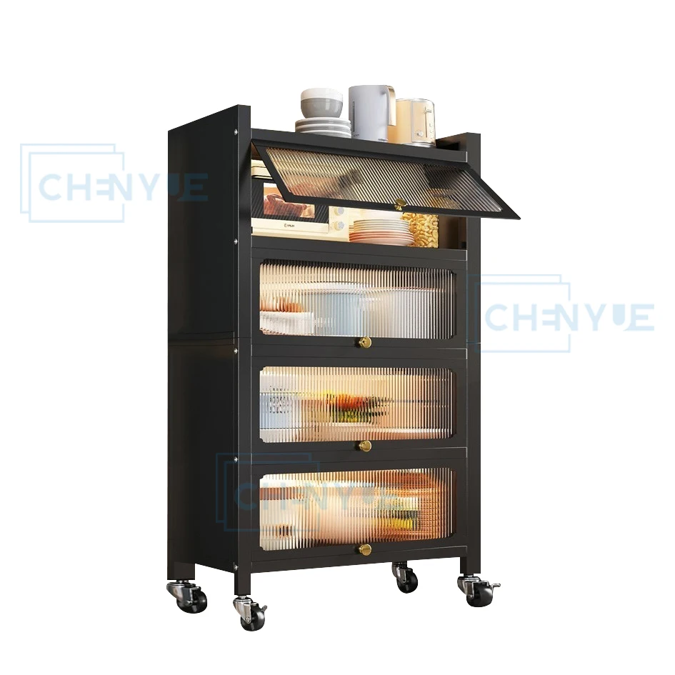 CHENYUE Hot Selling Cabinet Microwave Oven rack Multi-layer Cupboard Storage Shelves Cabinet with Door Wheels
