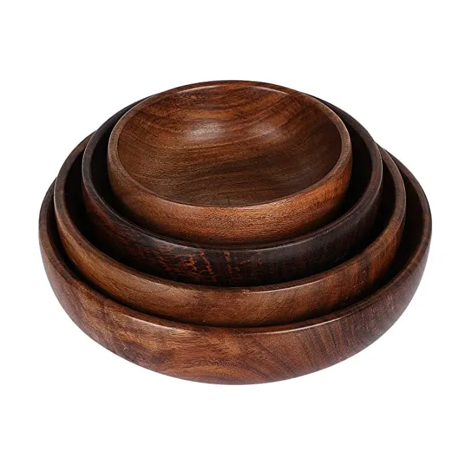 Acacia Wood Table Center Pieces Bowl for Serving Dry Fruits Salad Vegetables Soup Fish Bowl Indian Real Wood Handmade Bowls