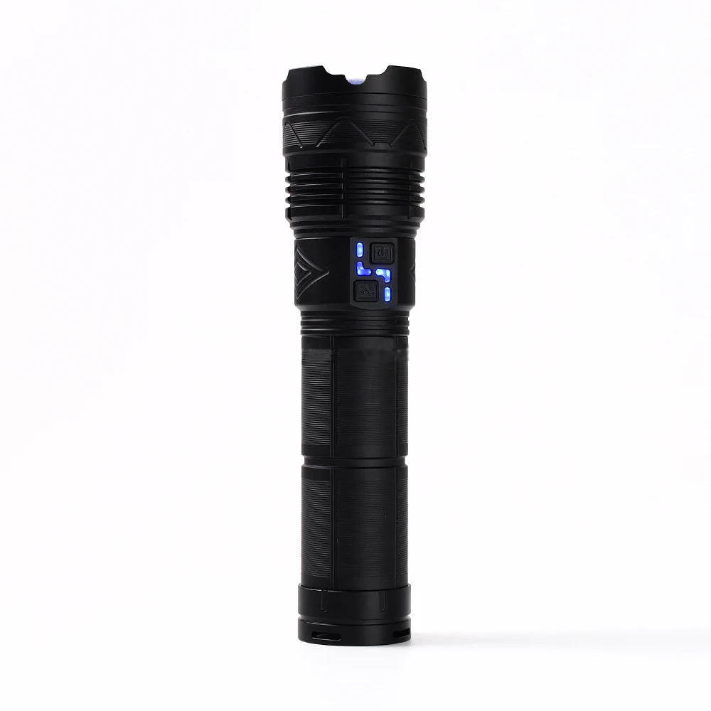 60W Black LED Rechargeable Flashlight With Power Bank Function IP45 Long Distance Camping Accumulator Battery Flashlight