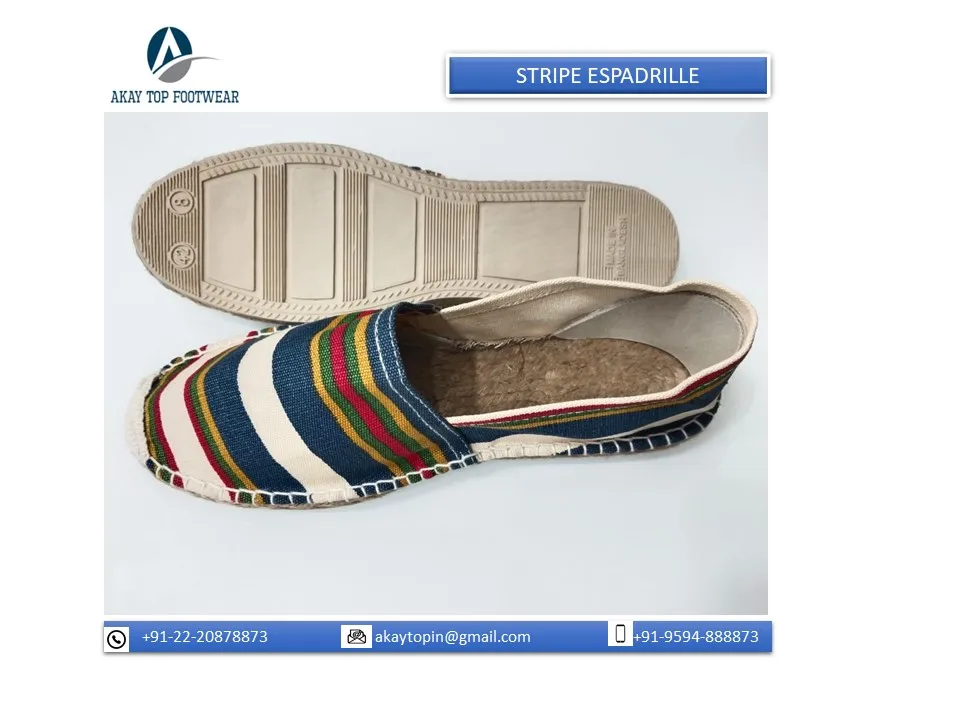 Traditional Style Stripe Pattern Plain Solid Color Espadrilles Flat Shoes with Cotton Yarn Stitching available at cheap price