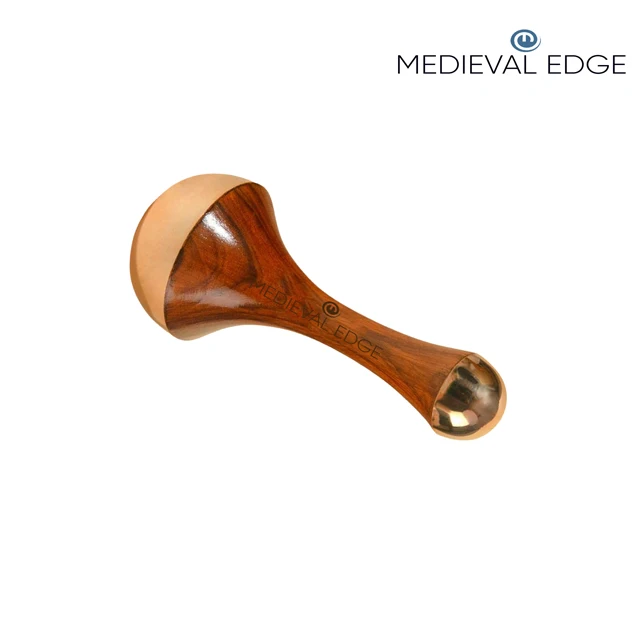 Best Quality TCM Double Side Kansa Wand Massager With Teak Wood Handle Detoxification Deep Relaxation Natural Brown