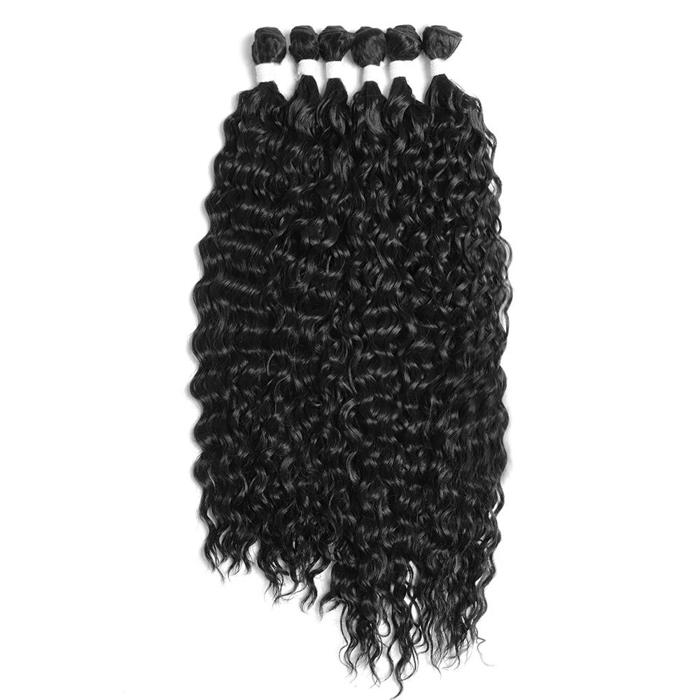 Noble Protein Fibre Organic Kinky Curl Mini Curl Water Wave Brazilian Wave Hair 6pcs 260 Gram Natural Black Hair Bundles