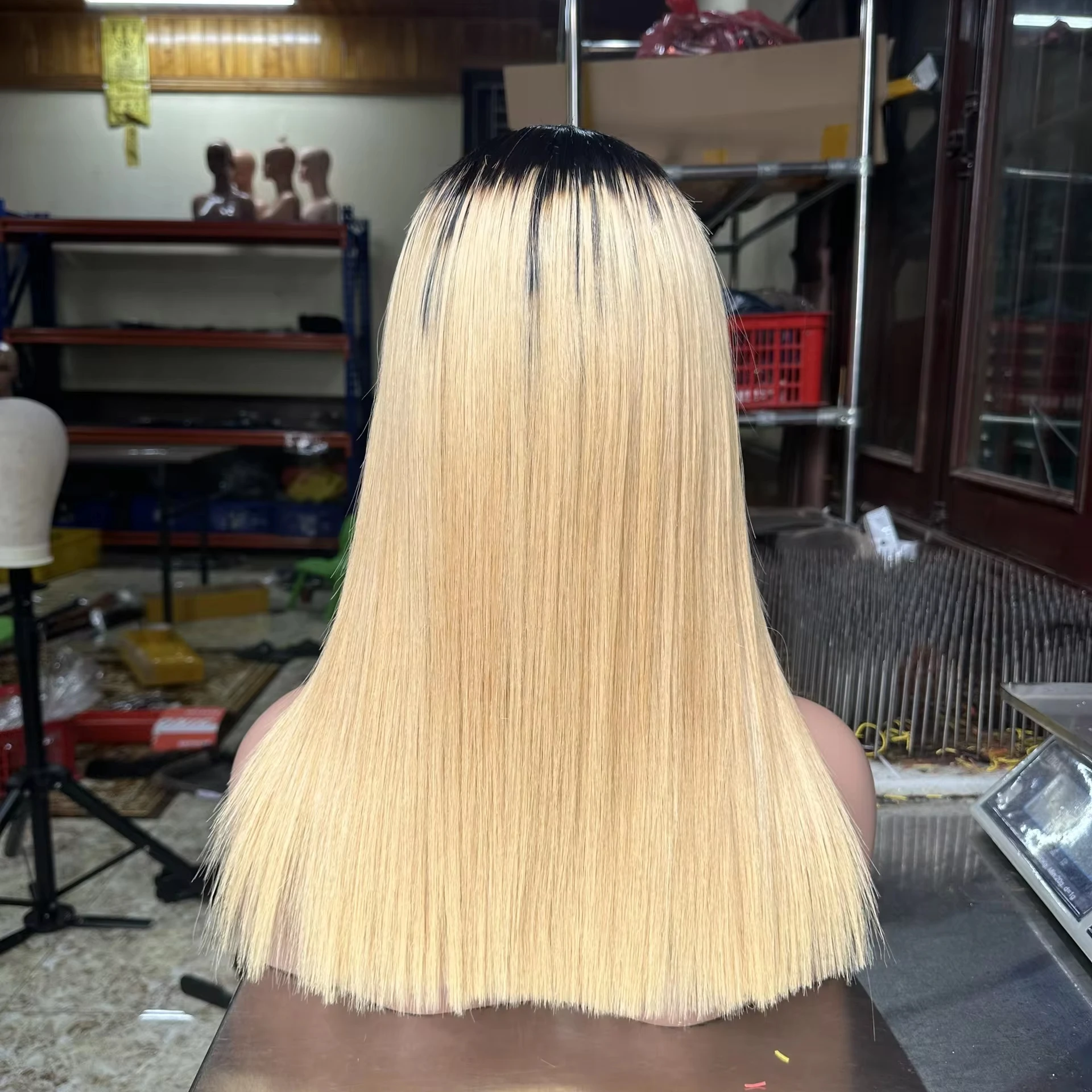 100% Raw Human Hair 185% Density HD Transparent 4*4 Closure Wig Make Ombre Blonde Human Hair Wigs