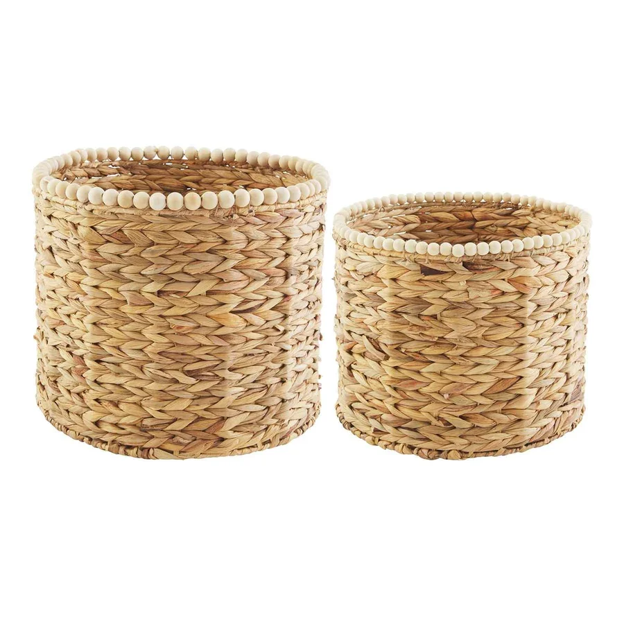 High Quality Water Hyacinth Beaded Storage Basket OEM Designs Customize Boho Storage Basket from HNH Craft Best Price