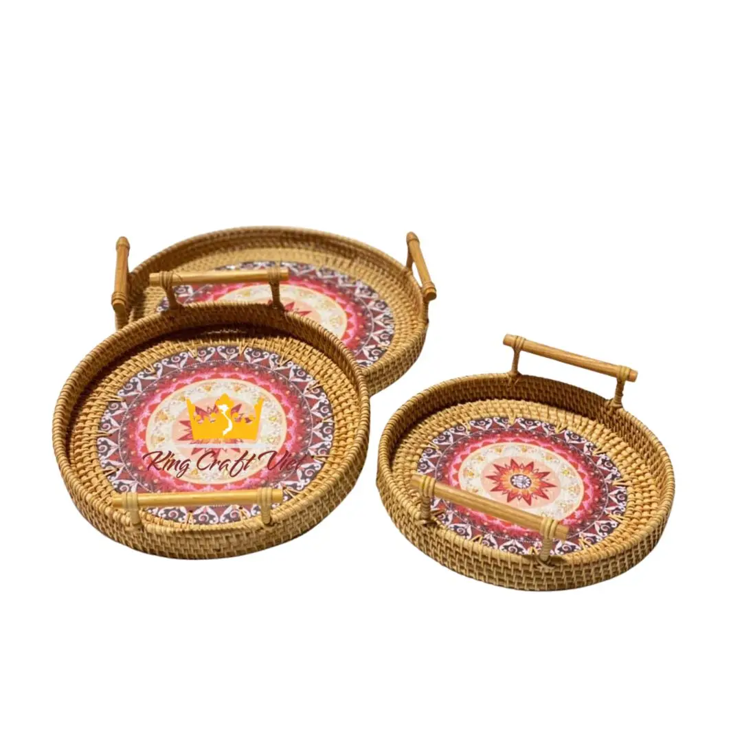 New Item 13 inch Rattan Ceramic Tray Customized Ceramic Wholesale Decorative Tray Mother of Pearl Food Storage Tray from Vietnam