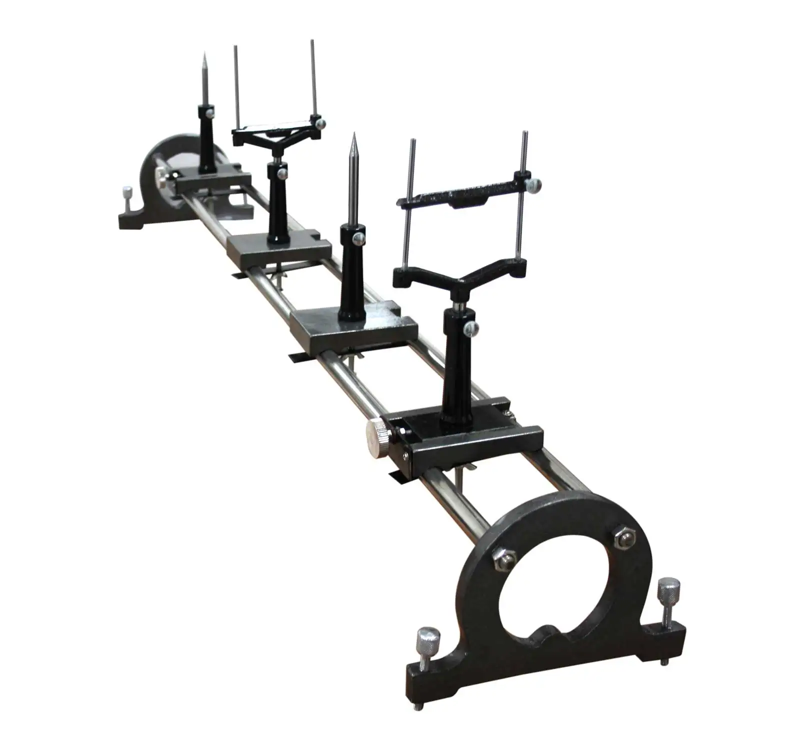 Optical Bench comprising a wooden baseboard offering  excellent support and alignment of the optical elements