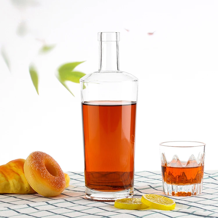Factory Supply Conical Tall Thin 375ml 200ml Whiskey Vodka Tequila Mezcal Bourbon Wine Glass Bottle with Cork and Screw Top