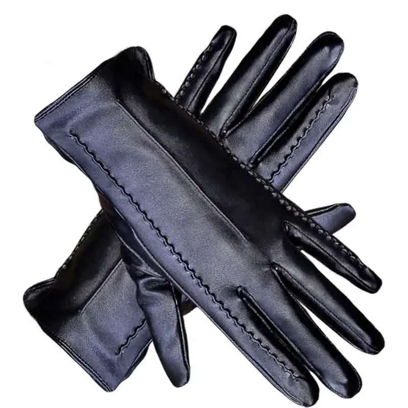 Womens Lambskin Leather Gloves Elegant Thermal Plus Velvet Touchscreen Driving Short Design for Autumn & Winter OEM ODM Services