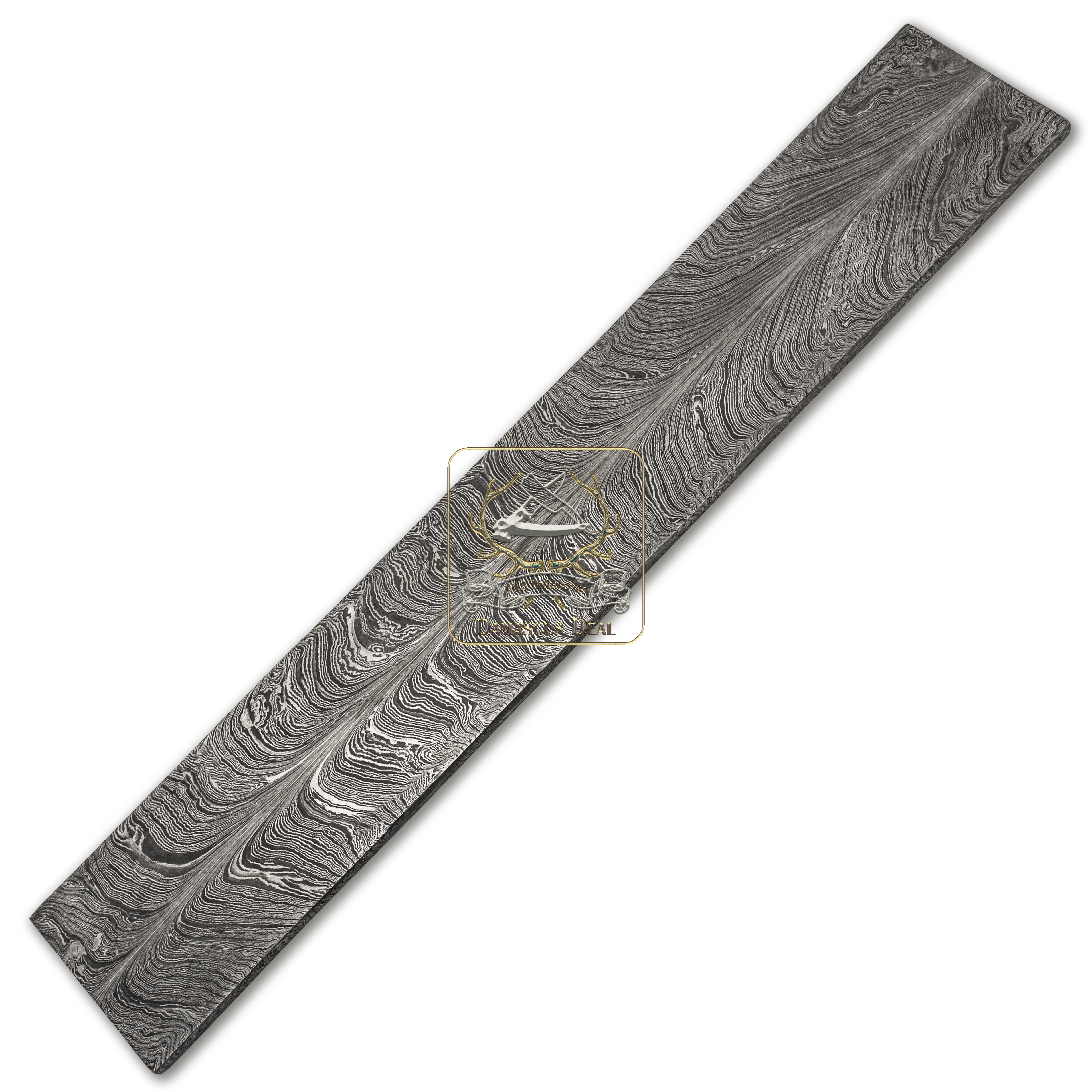 Damascus Steel Billet Feather Pattern DD-Feather-120 for Knife Making Hand Forged Carbon Steel Hardness 58-62 HRC Billet