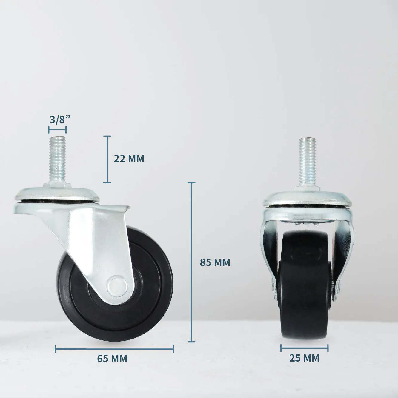 Threaded Screw Mounting Roller Wheel 2.5 Inch Dia With Zinc Coating