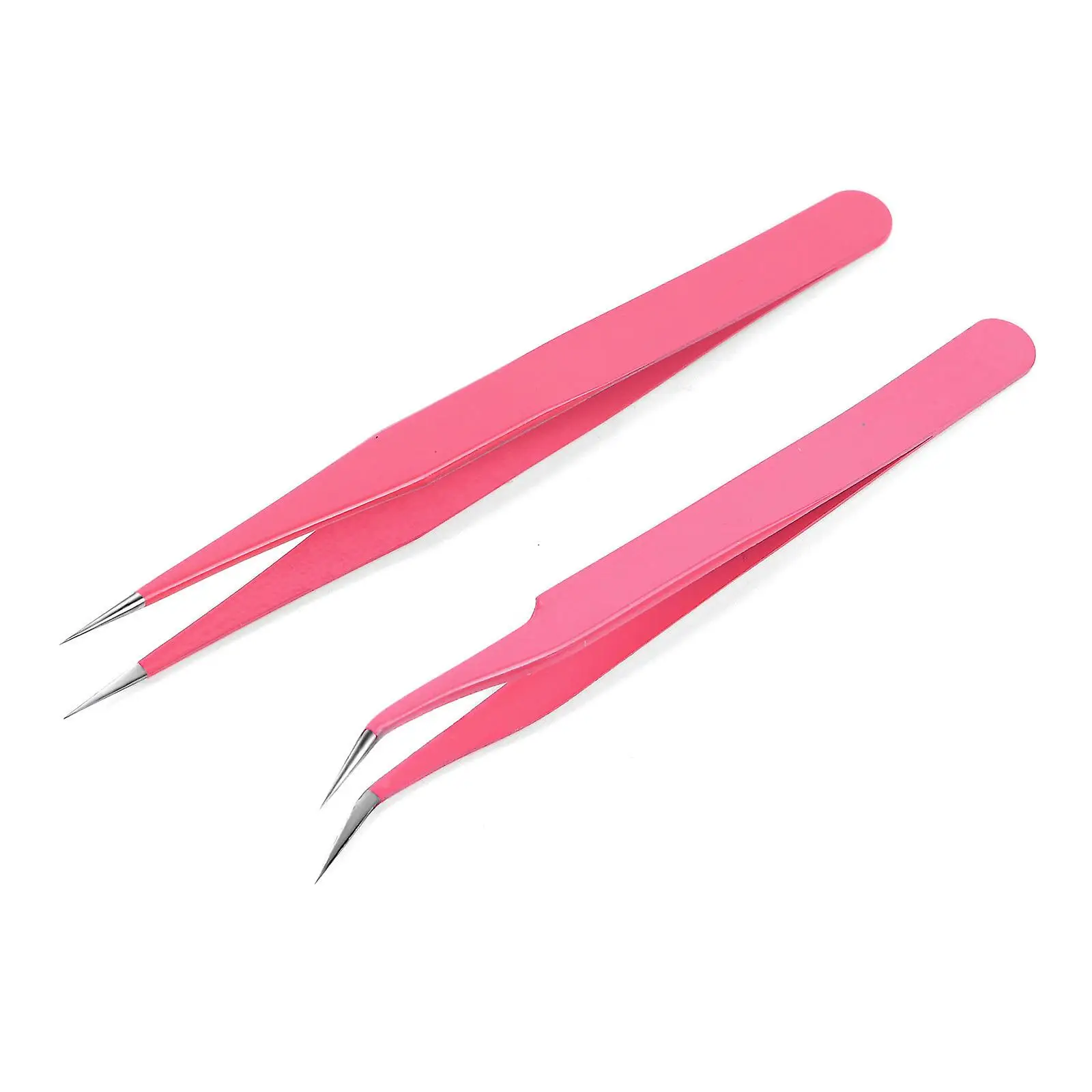 Set of 2 Pcs Stainless steel Private Label Pink Color Stainless Steel Diamond Grip Eyelash Extension Tweezers