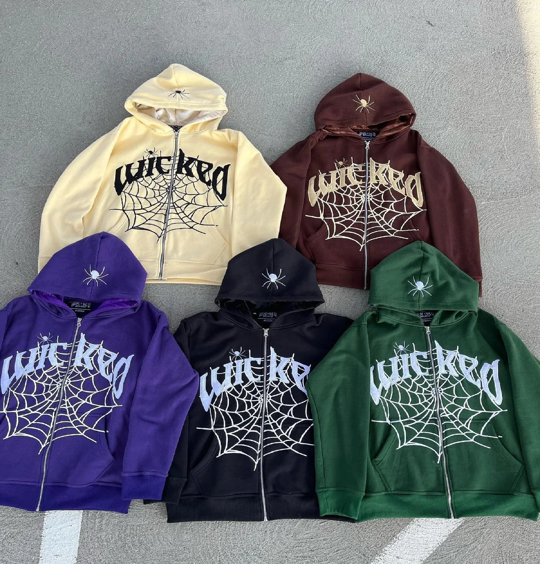Wholesale Rate New arrival Custom made High Quality Spider Web wicked hoodies unique print all over hoodie no string zip up hood