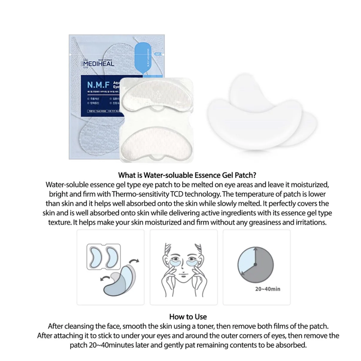 MEDIHEAL NMF Gel Eye Fill Eye Patch/Mask Box 5pcs Organic Collagen Vitamin C Moisturizer Sheet for Firming Lightening Eye Care