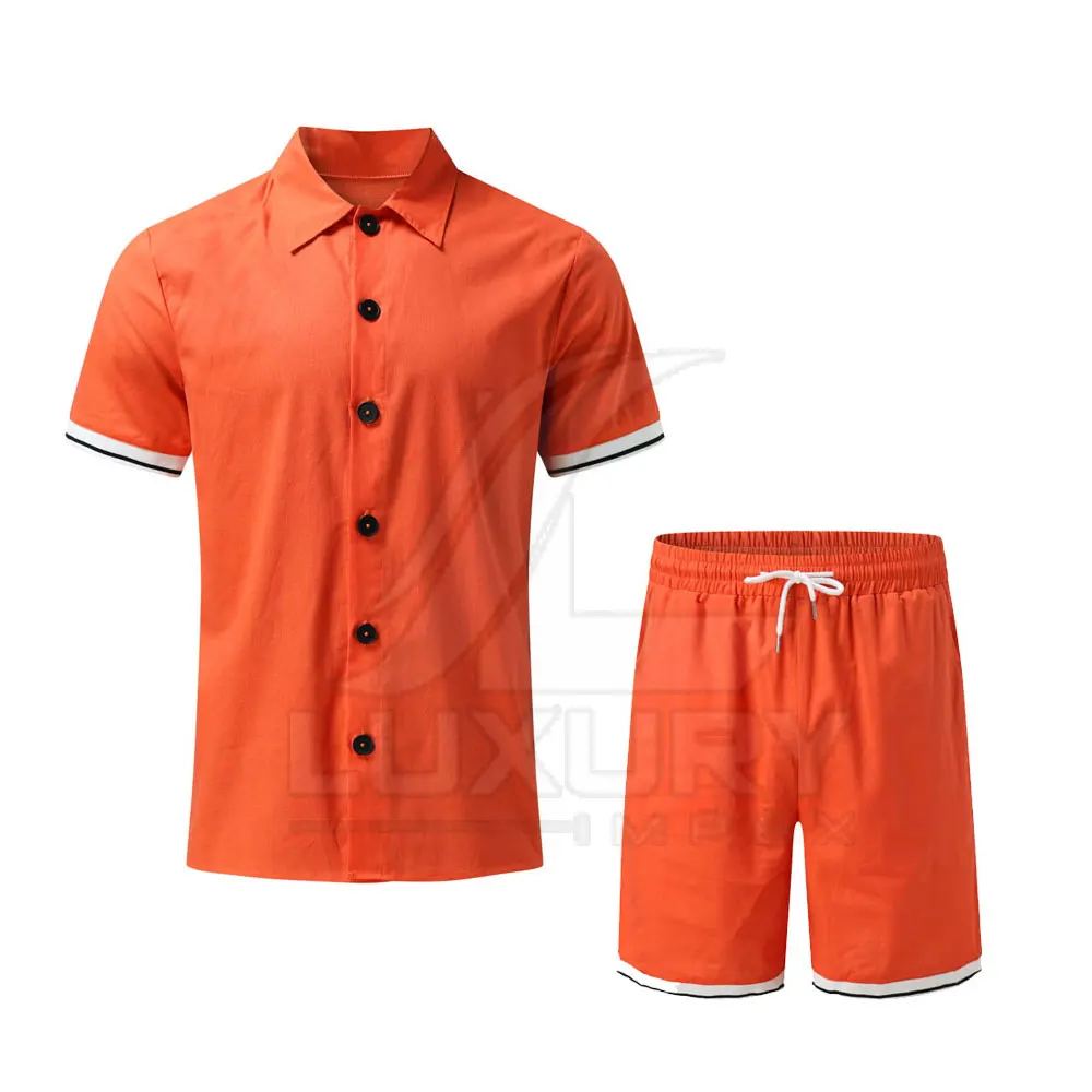 Custom Printed Men Shirt And Short Twin Sets Casual Button Down Beach Wear Short Sleeve twin set