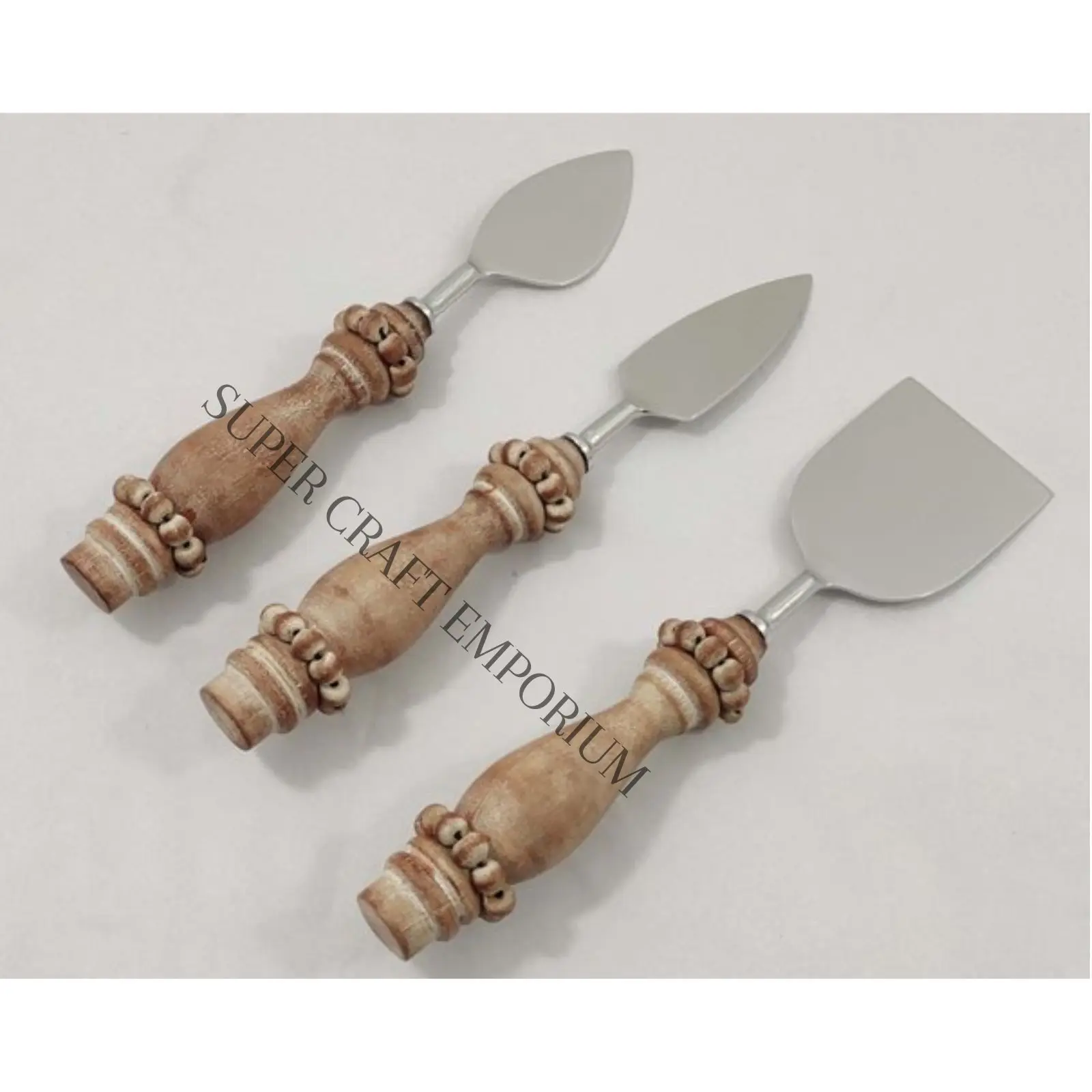 High Quality Cheese Tools Wood Metal Cheese Spreader S/3 Forks Acacia Wood Handle Cheese Knife Set with Box