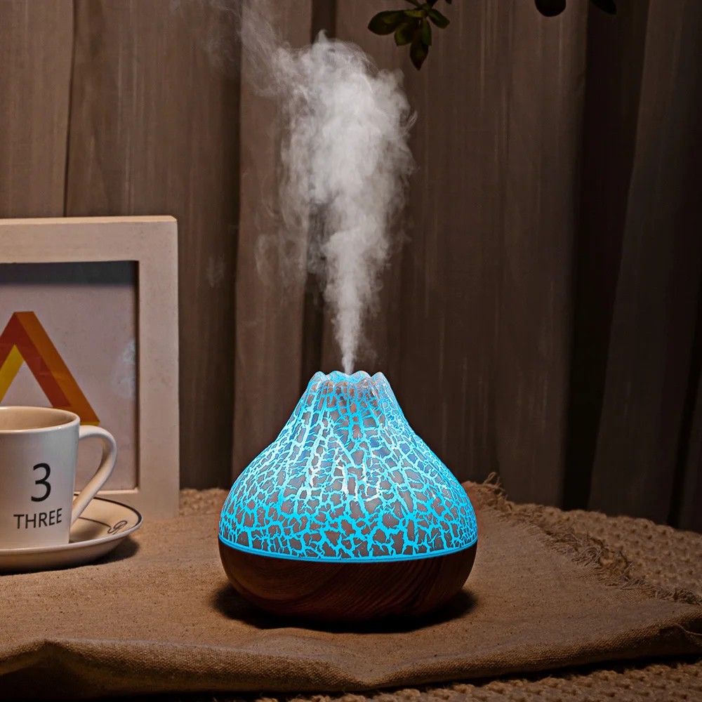 Wood Grain H20 Steam Diffuser Humidifiers Volcano Fire Portable Desktop Mini Water Mist Air Humidifier Diffuser With Night Light