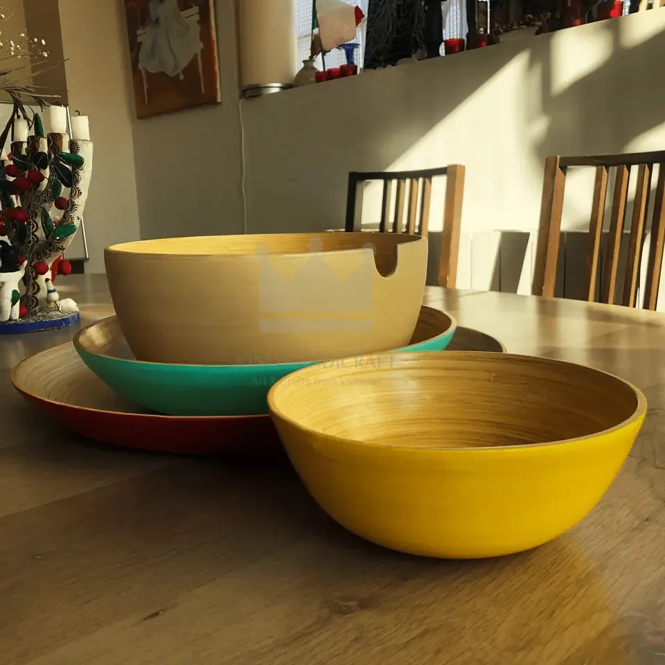 Serving bowl 100% nature factory price customized logo large bamboo bowl many color fiber
