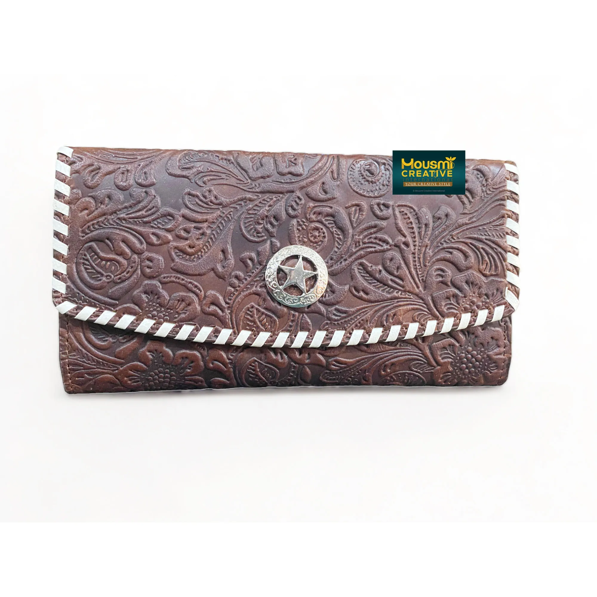 Best Buy Minimalist Ladies Trifold Clutch Wallet Fully Embossed Cowhide Leather Braided Fashion Style Low Price Customization