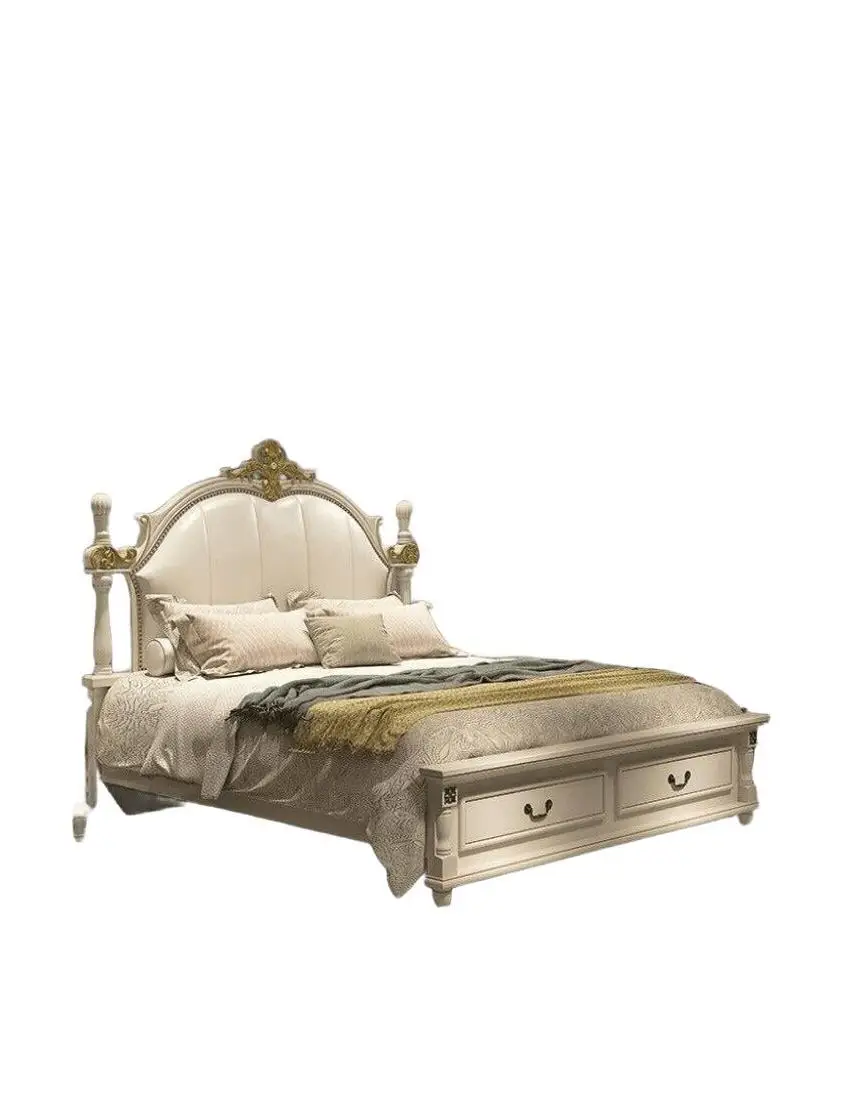 Luxury Bed Upholstery Design Double Hotel Beds Royal Baroque Wood Furniture New