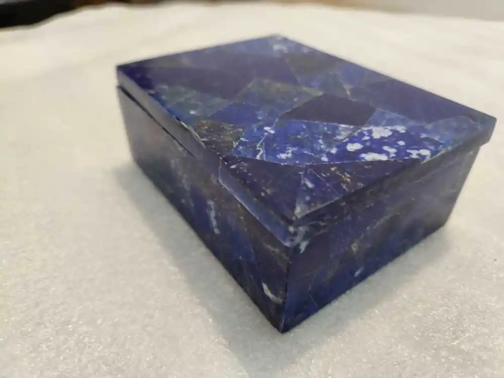 Trending New Look Lapis Lazuli Gemstone Inlay Rectangle Marble Box for Ring Storage Paper Jewelry Boxes Stone Inlay Gift Giving