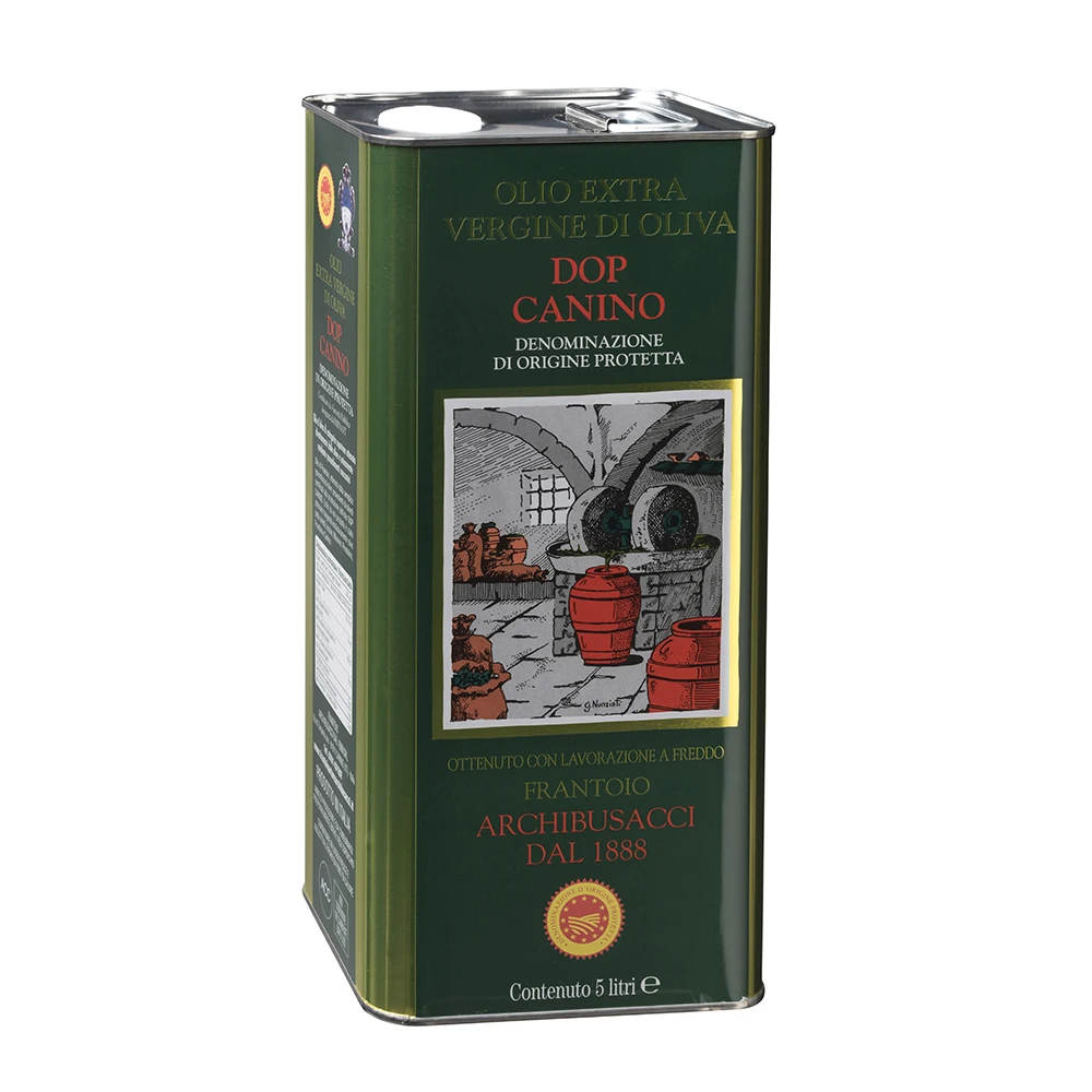 Superior Extra Virgin Olive Oil 100 % Italian Cold Pressed D.O.P. Canino Lt. 5 Can Gran Cru