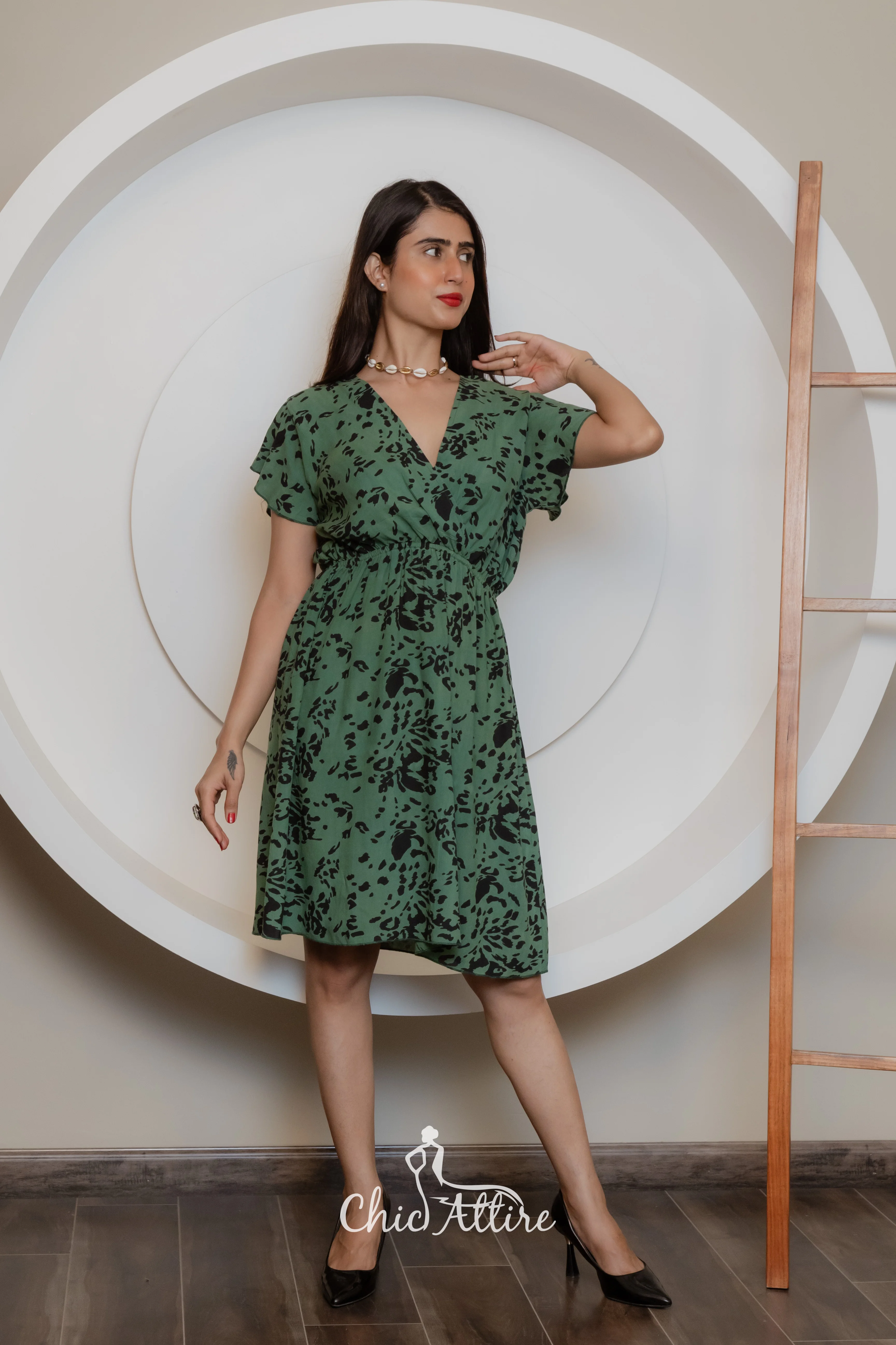 Geometric Print Short A Line Bohemian Women Everyday Summer Dress Collared Loose Mini Knee Length Elegant Dress