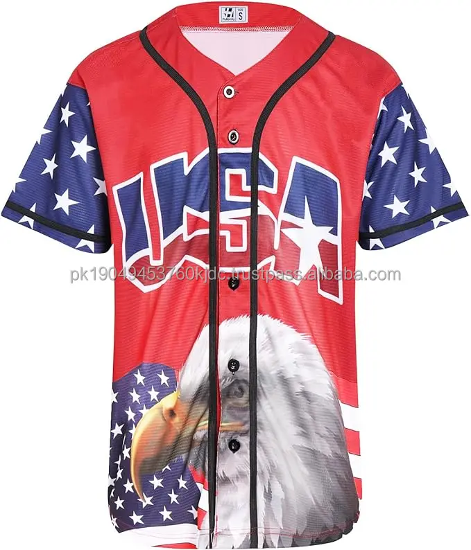 Adult American Flag Patriotic Baseball Jerseys Style Shirts for Men USA Eagle Outfits