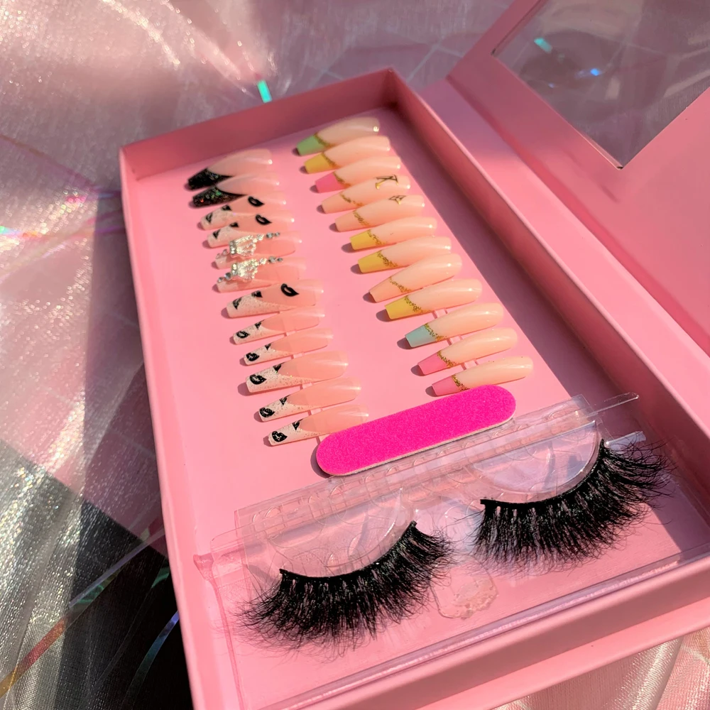 3d Mink Vegan Eyelash Tweezer Silk Faux Mink Synthetic False Lashes Fake Press On Nails Eyeliner Glue Pen Cosmetic Kit