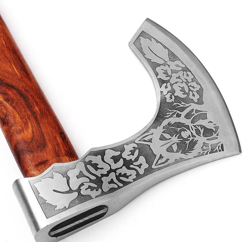 High Quality Carbon Steel blade wood Handle Axe Outdoor Hand Forged Camping Axe With Protected Cover for sale