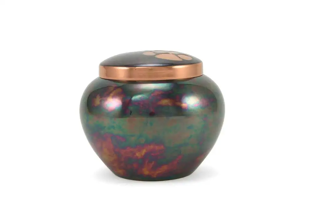 Brass Silver Pet Urn  Memorial Metal Cremation  for Dog and Cat Ashes Paw Print Hand Carved Urn for Pets Medium Pewter Urns