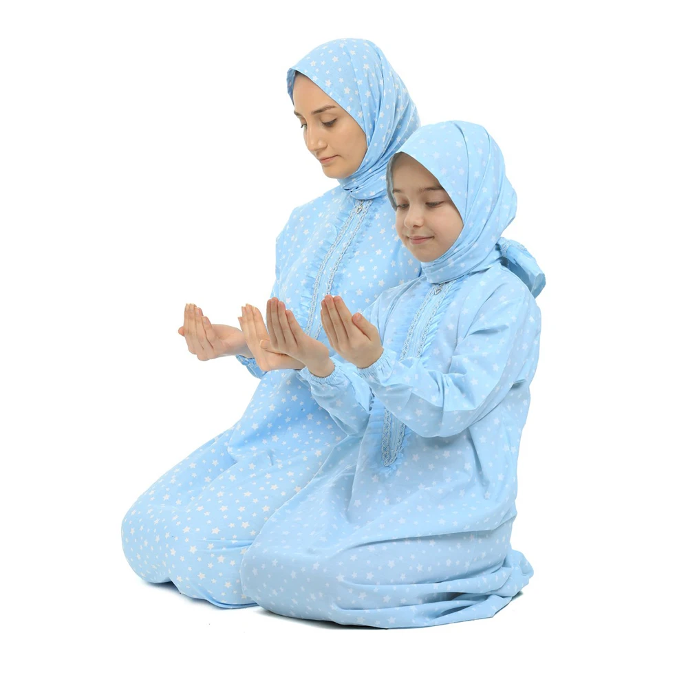 Hot sale kids muslim dress for girls printed middle east arab long sleeve prayer ethnic clothing