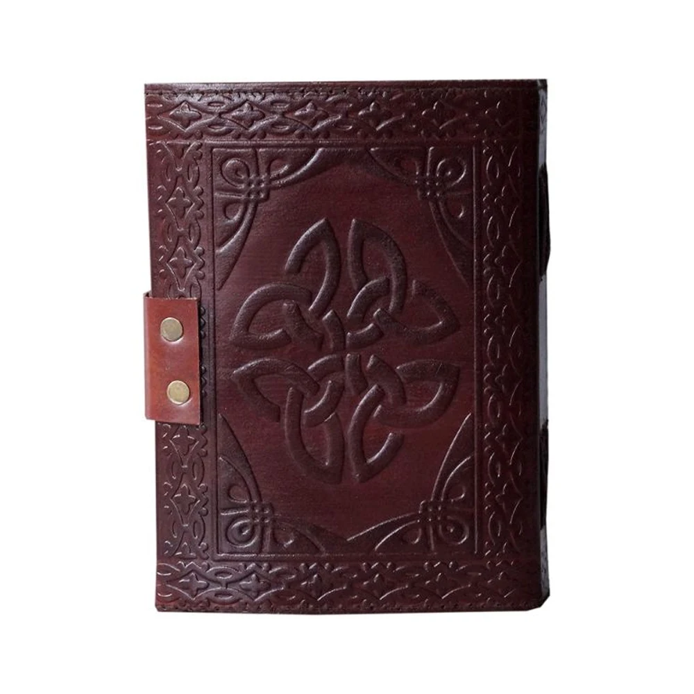 Пустой «Триединая Луна», третий глаз камень в винтажном стиле Гримуар заклинание, Необычные ручной замок застежка коричневого камня Дневник для записей