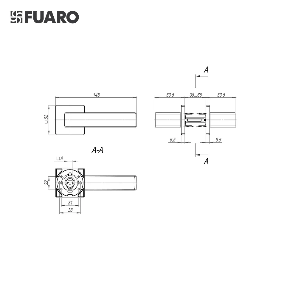 Modern Design Aluminium Door Lever Handle on Square ZAMAK Rose