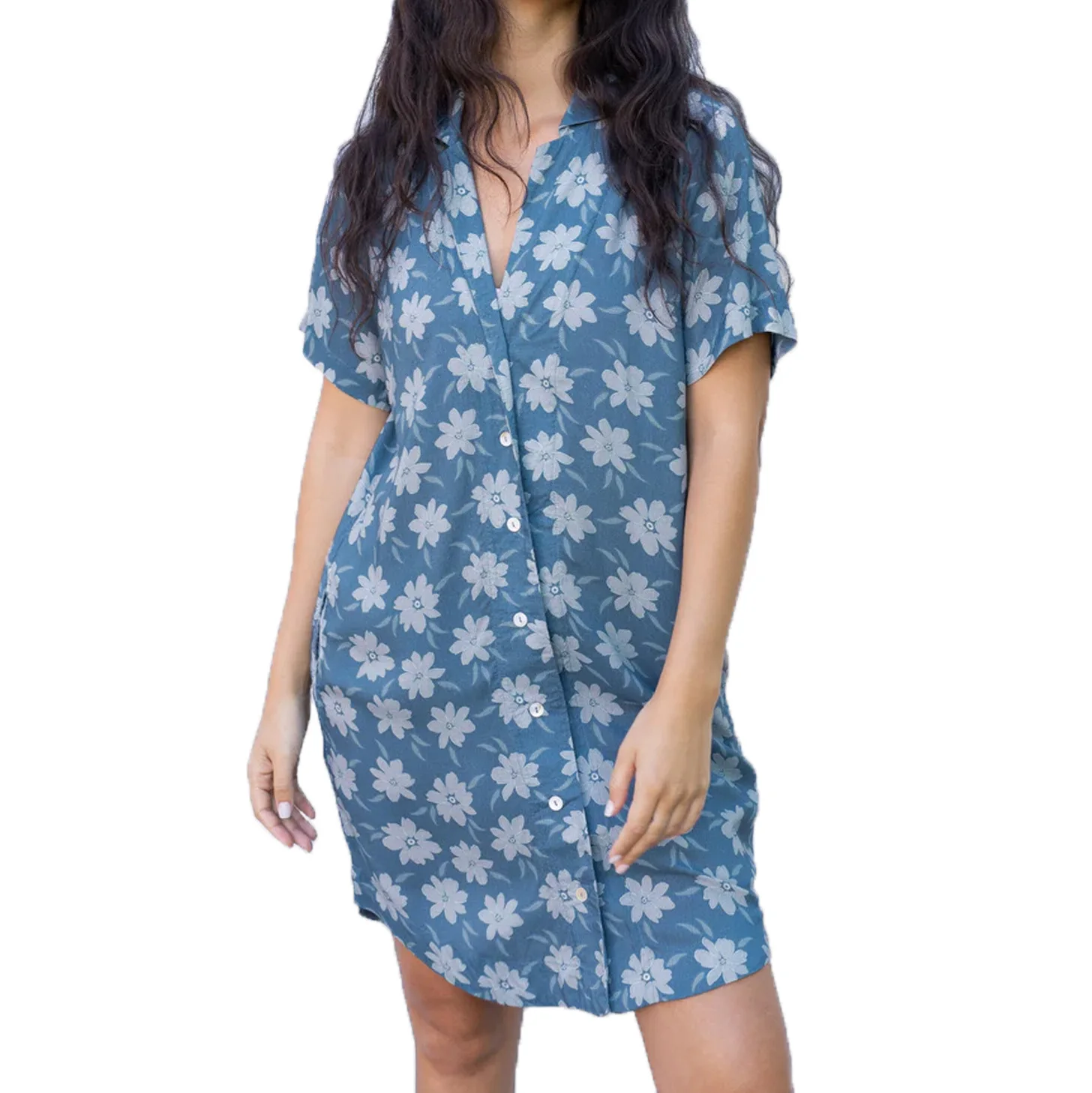 Hawaii Style Clothing Supplier Custom Pattern Print Button Down Dress With Pocket Custom Label T Shirt Dress