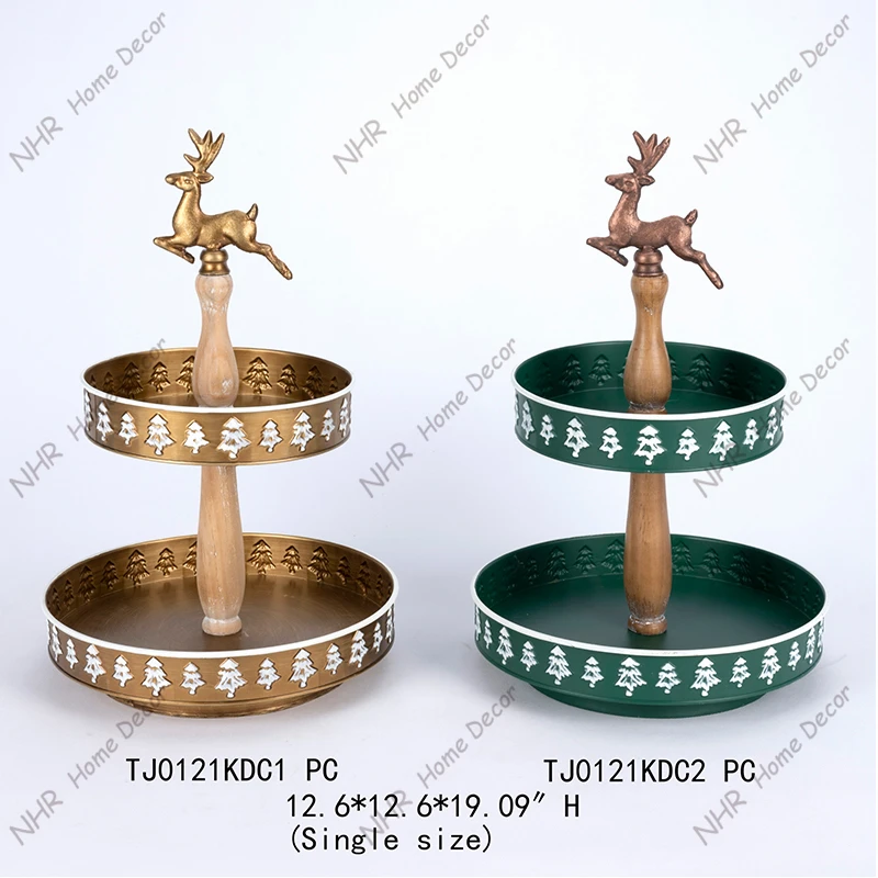 wholesale home decor items christmas cake decorations Handmade Painted christmas tree sering trays tiered tray decor set