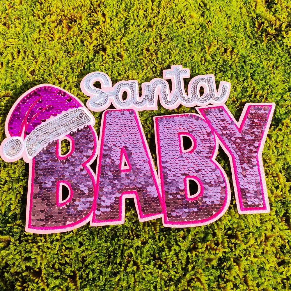 2024 New Design Iron On Beads Embroidery Patches Sew On Christmas Santa Baby Patch 3D Logo For Kids Hoodie Sweatsuit Hat
