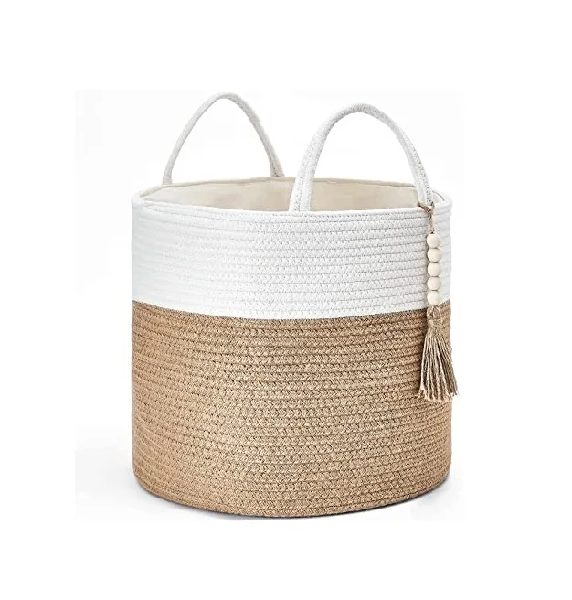 Cloth Storage Basket Rope Woven Storage Basket wholesale foldable woven cotton rope toy storage laundry basket with handle