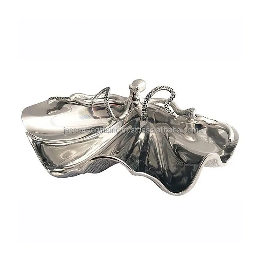 Metal Serve Bowl With Shiny Polish Finishing Round Shape Octopus Design on Top High Quality For Serving Wholesale Price