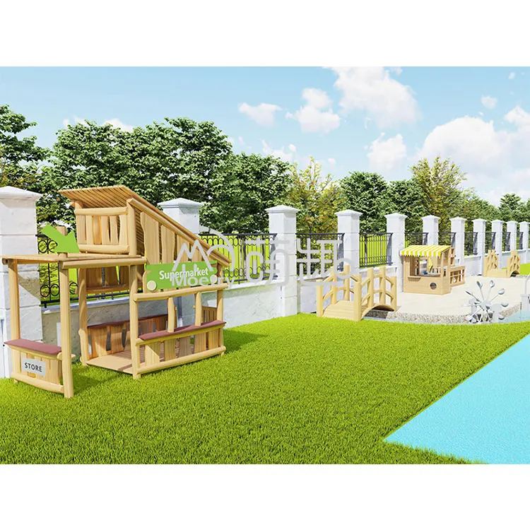 Moetry Daycare Outdoor Playhouse for Kids Wooden Backyard Playhouse Pine Wood Pretend Game House