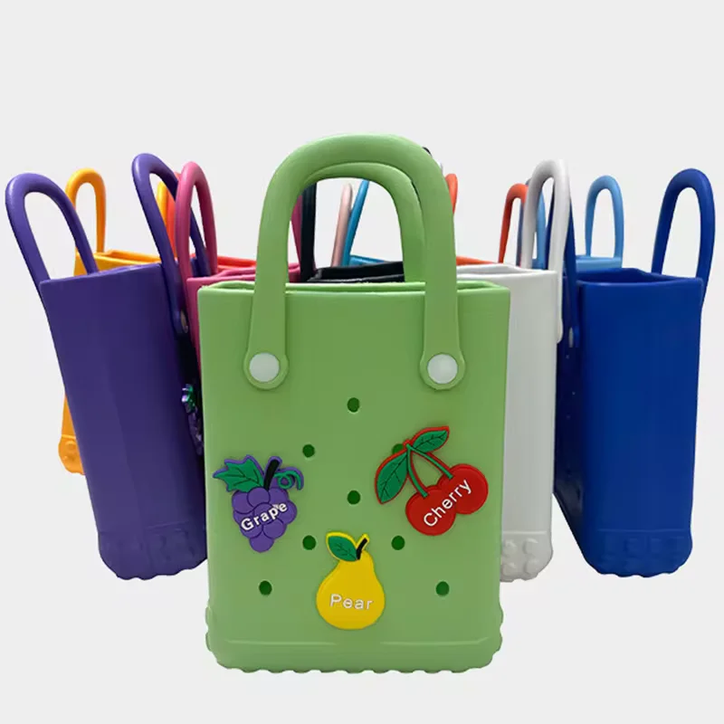 Custom Women DIY Hole Beach Storage Tote Bag Jelly Color Small EVA Beach Bag Tote Handbags