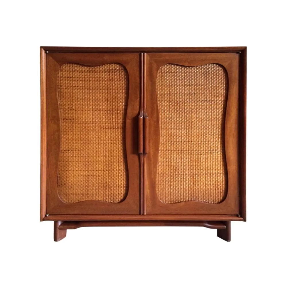 High Quality Modern Wooden Cabinet Hardwood Home Furniture Bathroom Kitchen Vintage Rattan Door Wood Cabinet made in Vietnam