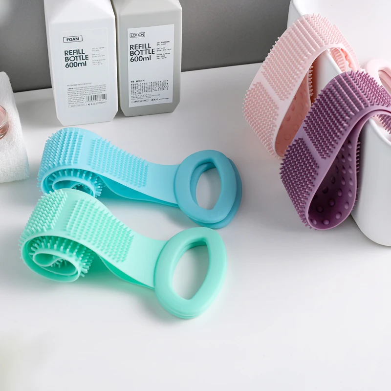Double Sided TPR Silicone Body Scrubber Towel Back Cleaning Shower Strap Silicon Bath Scrubber Belt for Women Men