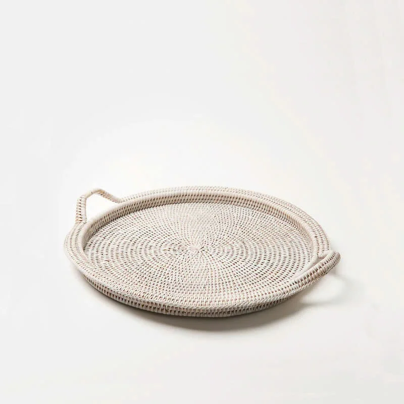 New design natural handmade round rattan tray for home decoration, rattan tray for party with handles made in Vietnam